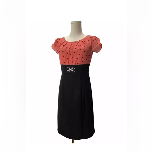 Coral and black dress with polka dot detail, size 4 petite - Picture 3 of 5